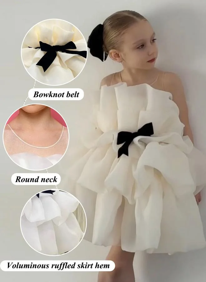 Take Two  Girls White Bow Detail Ruffled Layered Dress for Women | Best Price UAE